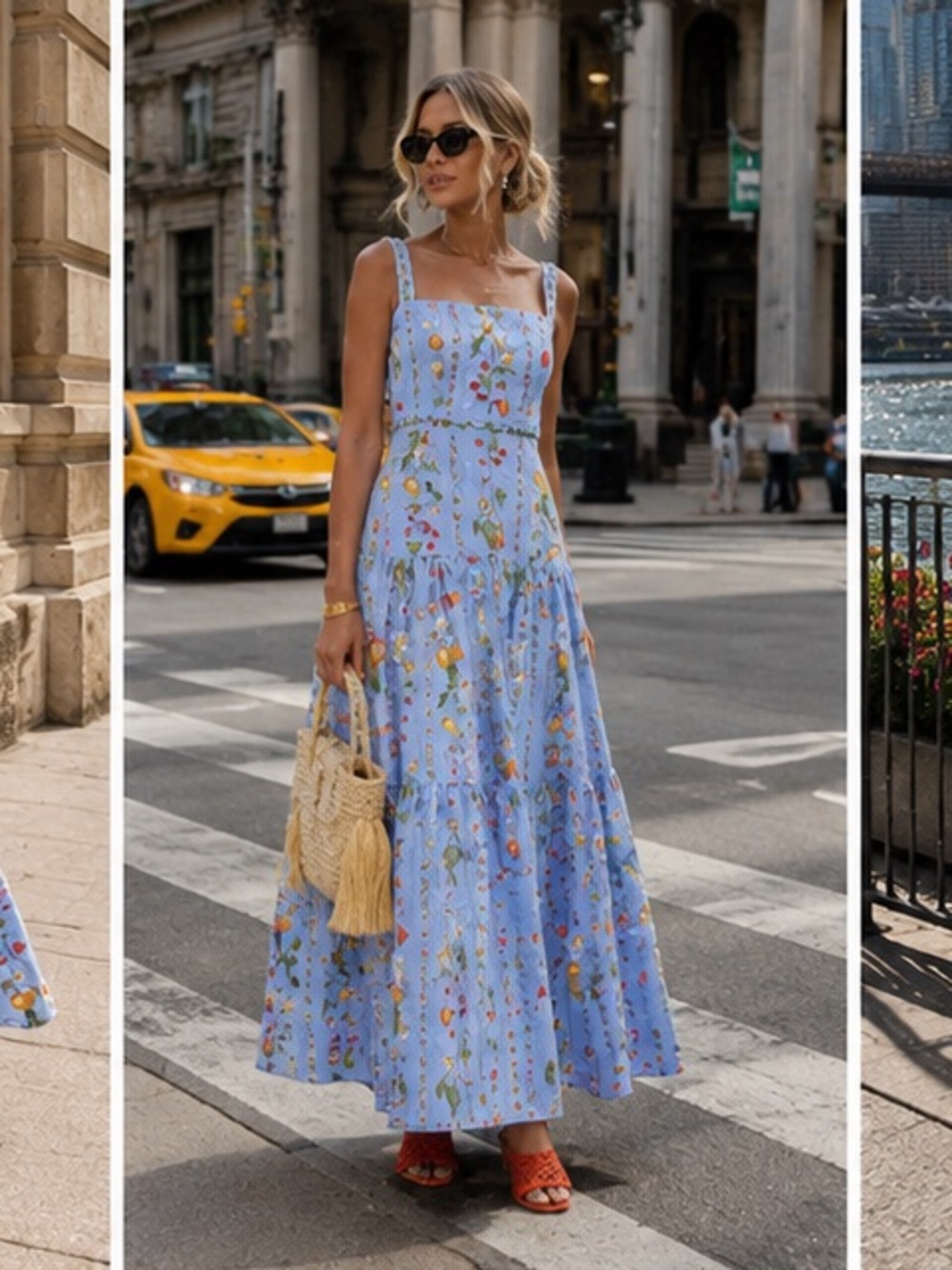Women's Floral Tiered Maxi Dress - Light Blue